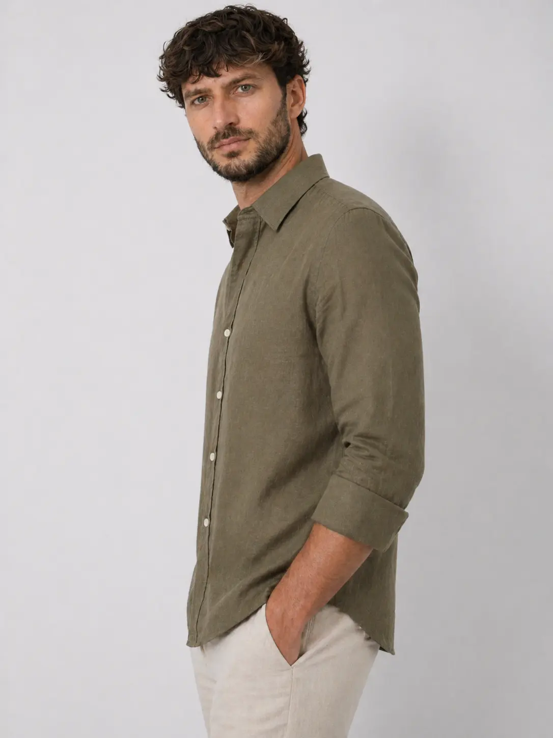 Men Olive Green Casual Shirt | Premium Cotton Linen Shirt for Men | Stylish Regular Fit
