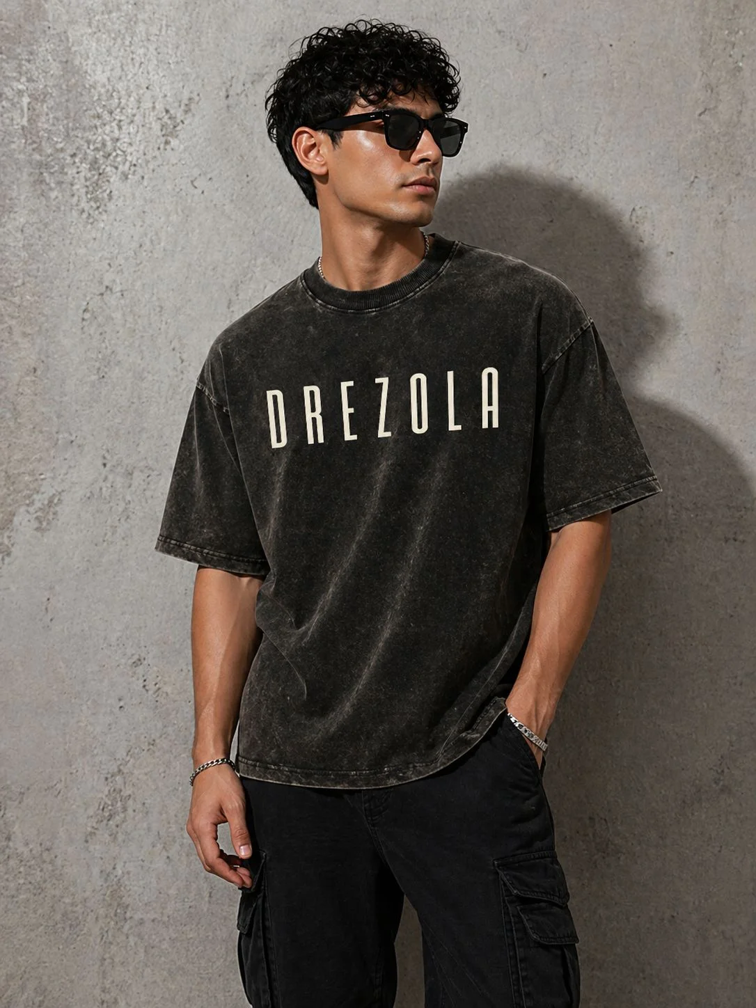 Men Oversized Acid Wash T-Shirt | Drop Shoulder Graphic Printed T-Shirt for Men | Streetwear Loose Fit Half Sleeve thumbnail 4
