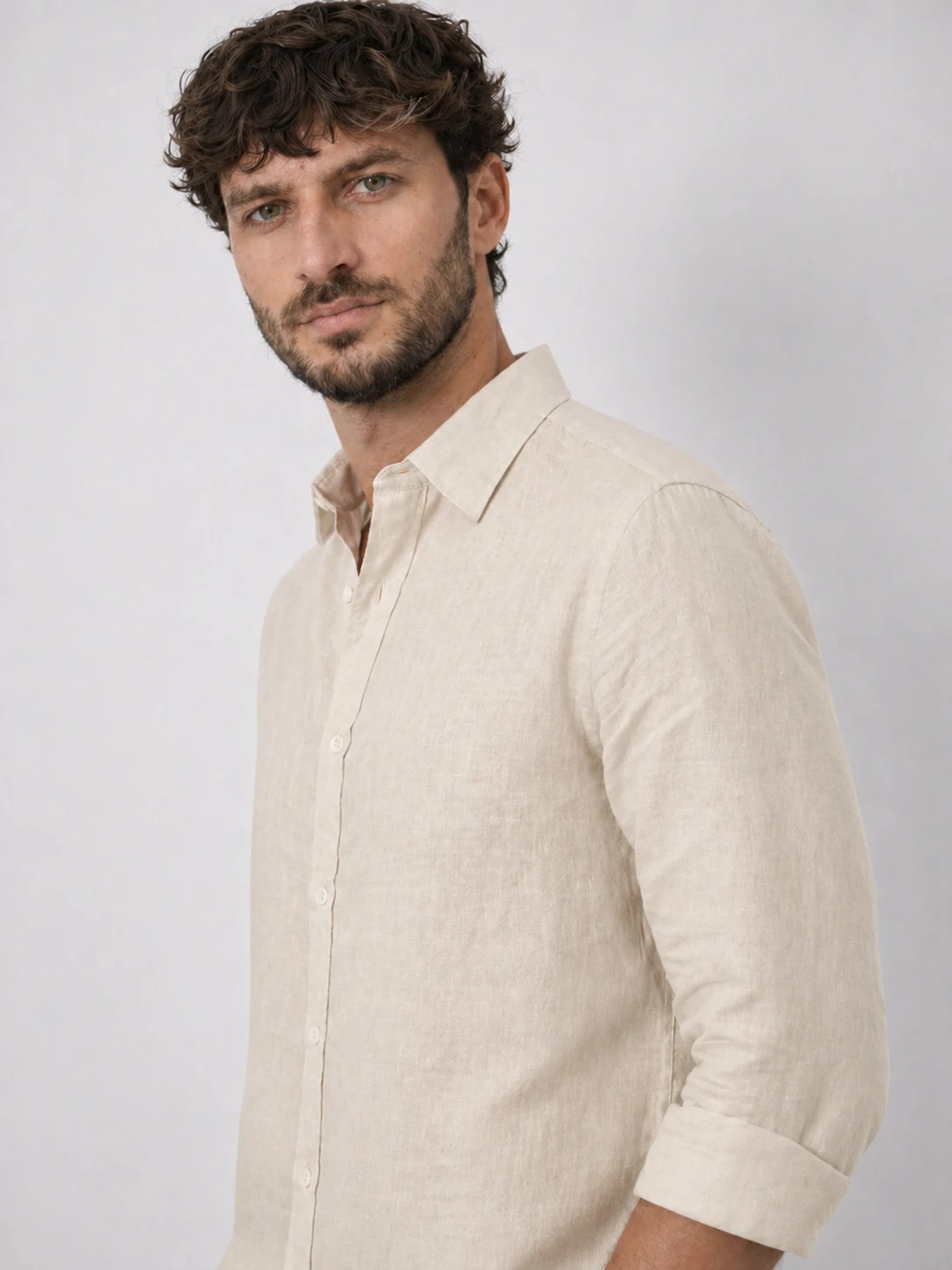 Men Beige Casual Shirt | Premium Cotton Linen Shirt for Men