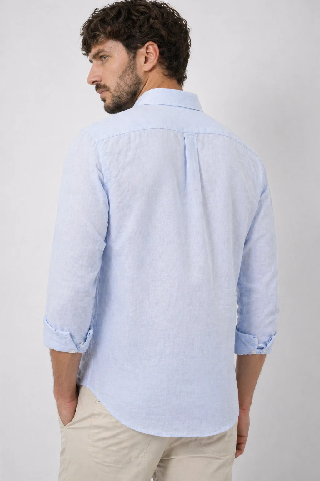 Premium Sky Blue Cotton Linen Shirt for Men | Stylish Regular Fit Full Sleeve Shirt thumbnail 2