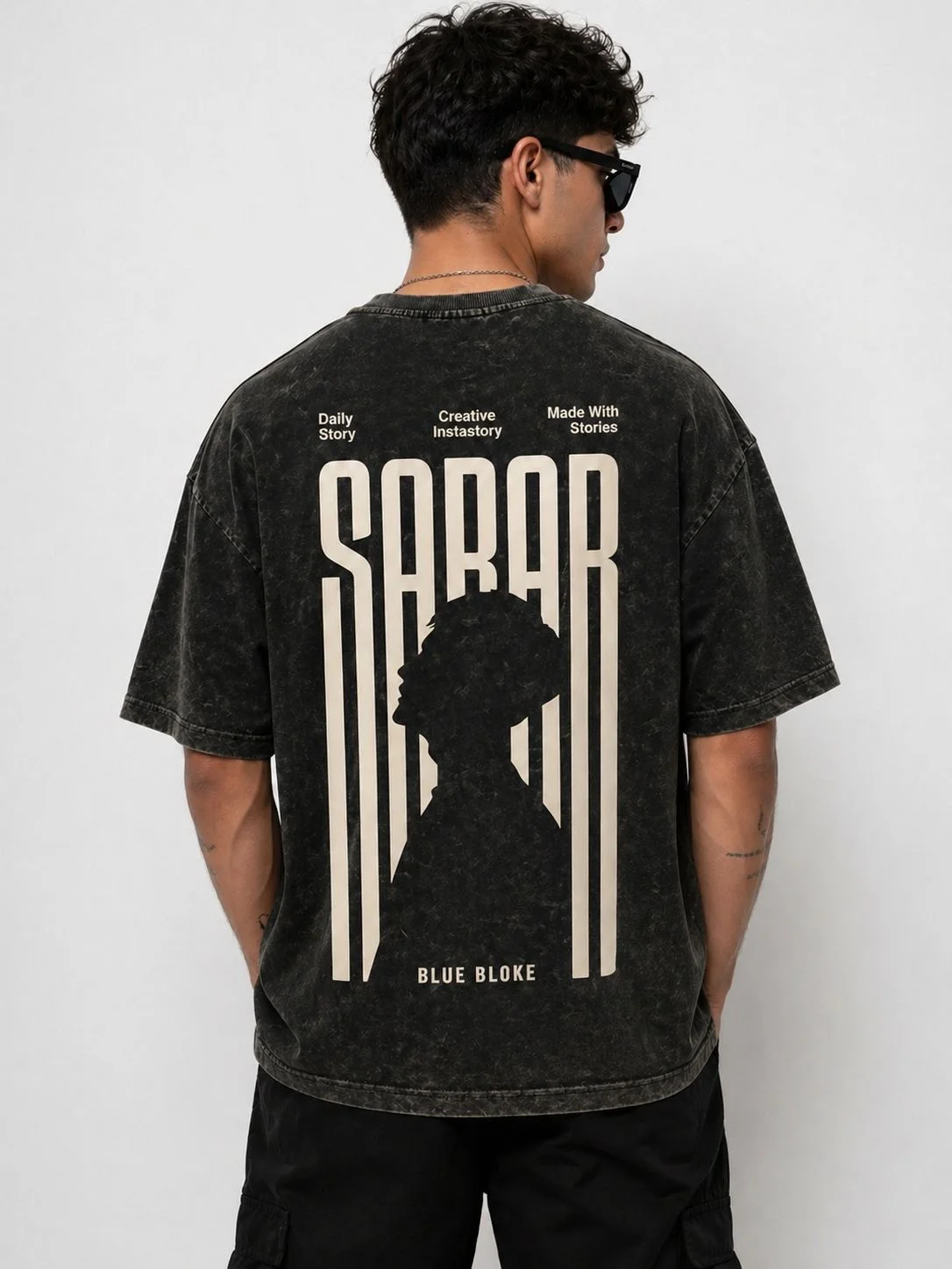 Men Oversized Acid Wash T-Shirt | Drop Shoulder Graphic Printed T-Shirt for Men | Streetwear Loose Fit Half Sleeve thumbnail 3