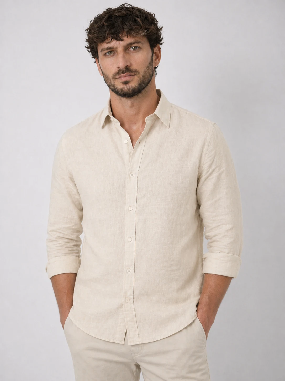 Men Beige Casual Shirt | Premium Cotton Linen Shirt for Men thumbnail 2