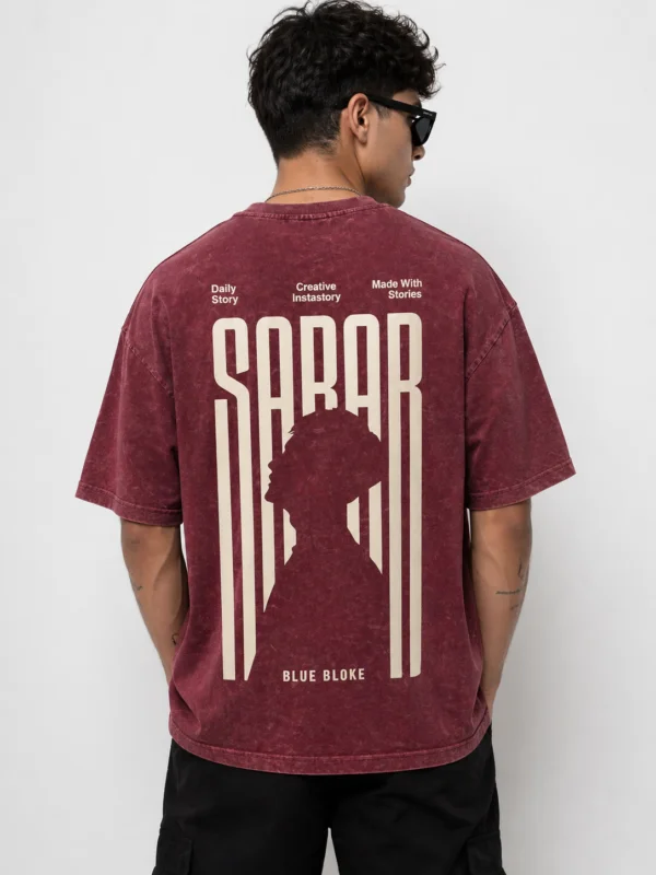 Men Oversized Dusty Maroon Acid Wash T-Shirt | Drop Shoulder Graphic Printed T-Shirt for Men | Streetwear
