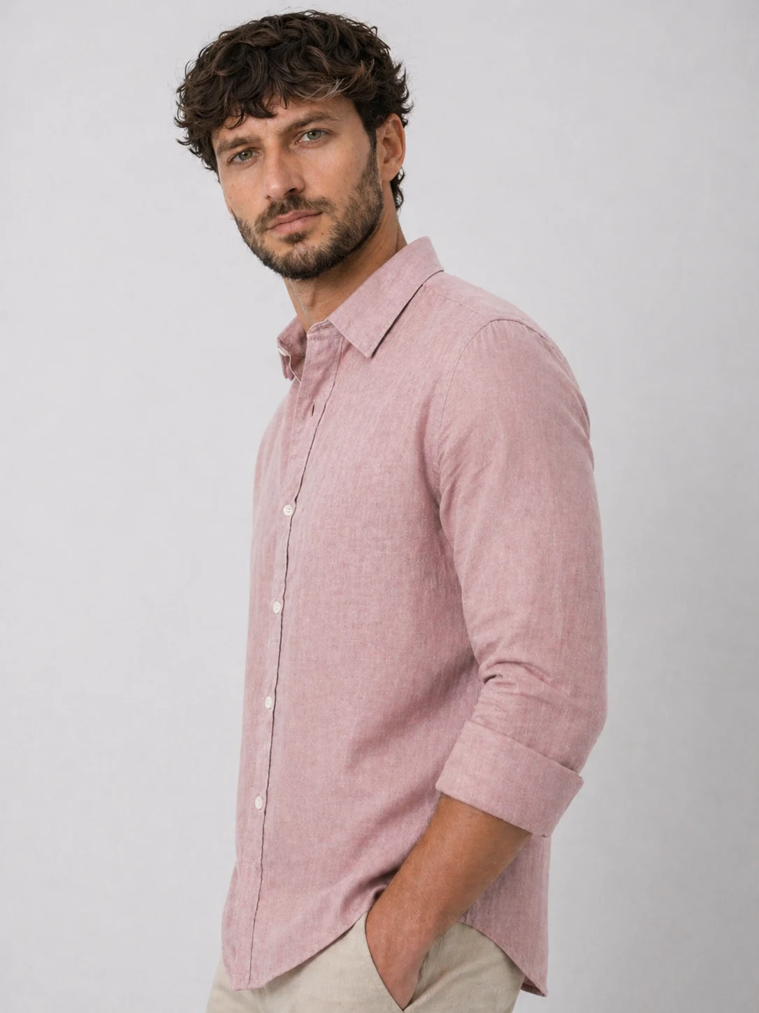 Men Dusty Pink Casual Shirt | Premium Cotton Linen Shirt for Men | Stylish Regular Fit Full Sleeve Shirt